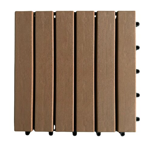 Terrastegel Qlik WPC 6 Latjes 30x30x2,4cm 6st (0,54m²) Teak - afbeelding 1