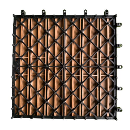 Terrastegel Qlik WPC 6 Latjes 30x30x2,4cm 6st (0,54m²) Teak - afbeelding 2