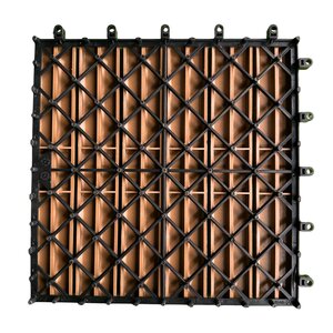 Terrastegel Qlik WPC 6 Latjes 30x30x2,4cm 6st (0,54m²) Teak - afbeelding 2