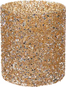 Theelicht glas strass 'Cylinder Gold' - D 13,5 x H 15 cm