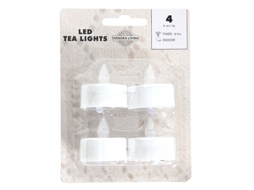 Theelicht wit LED timer incl CR2032 S/4 6/18u