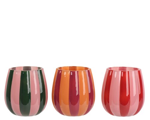 Theelichthouder glas - D12xH12cm Meerkleurig - 3 Varianten