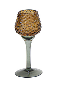 Theelichthouder op voet glas "Pinecone" D 8 x H 18 cm bruin