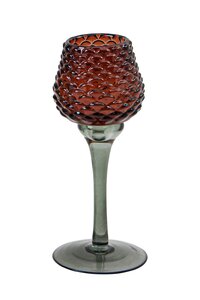 Theelichthouder op voet glas "Pinecone" D 8 x H 18 cm d.bruin