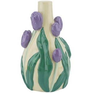 Vaas handgeschilderde tulpen - D 13 x H 21,6 cm