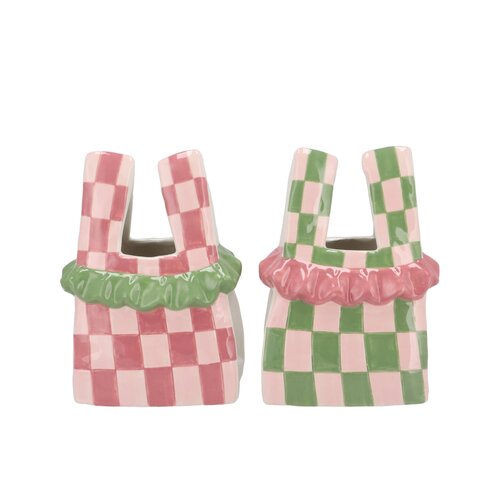 Vaas tasje Yfke roze/groen - H 19 cm