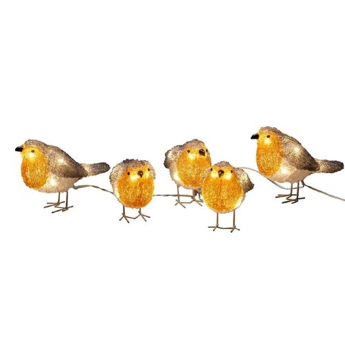 Verlichte roodborstjes acryl 5 stuks op batterijen - B 16 x H 10 cm