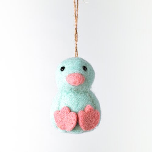 Vilten hanger eend H 9 cm blauw