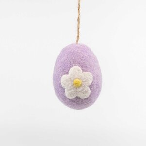 Vilten hanger paasei met bloem D 6 x H 8 cm lila/wit