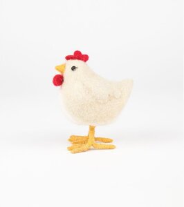 Vilten kip staand 6 x 10 x 13 cm wit