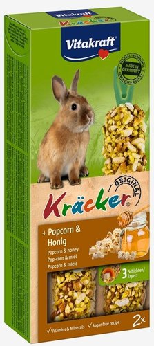 Vitakraft Dwergkonijnkracker popcorn/honing 2in1
