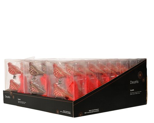 Vogel glas - L9xH8cm Kerstrood/ossenbloed 2 stuks - afbeelding 3