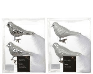 Vogel glas - L9xH8cm Zilver/winterwit 2 stuks - afbeelding 1