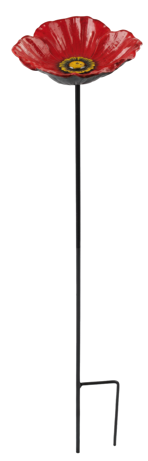 Vogelvoeder/drink schaal op steker Papaver D 13,5 x H 74 cm