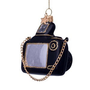 Vondels Kersthanger fotocamera glas - H9cm Zwart - afbeelding 3