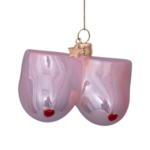 Vondels Kerstornament glas borsten met hartjes - H7cm Roze - afbeelding 1