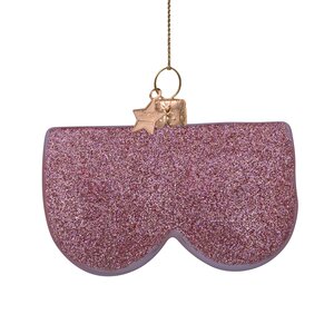 Vondels Kerstornament glas borsten met hartjes - H7cm Roze - afbeelding 3