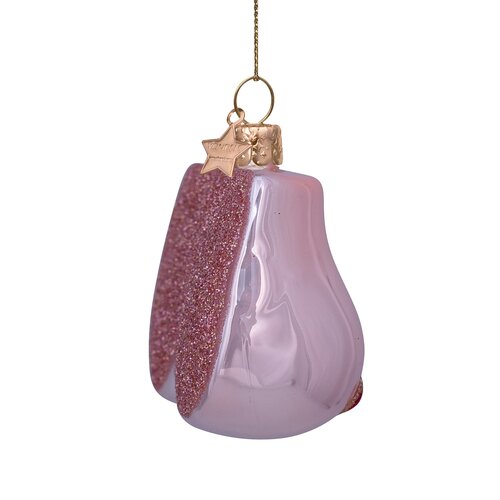 Vondels Kerstornament glas borsten met hartjes - H7cm Roze - afbeelding 4