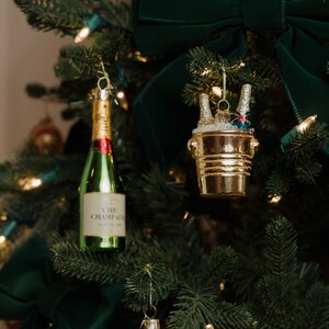 Vondels Kerstornament glas champagneflessen in koeler - H8,5cm Goud - afbeelding 2