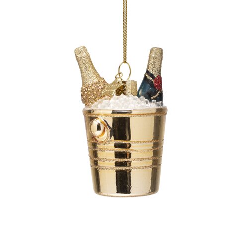 Vondels Kerstornament glas champagneflessen in koeler - H8,5cm Goud - afbeelding 4