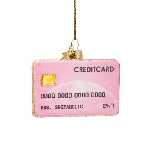 Vondels Kerstornament glas creditcard - H7cm Roze - afbeelding 1