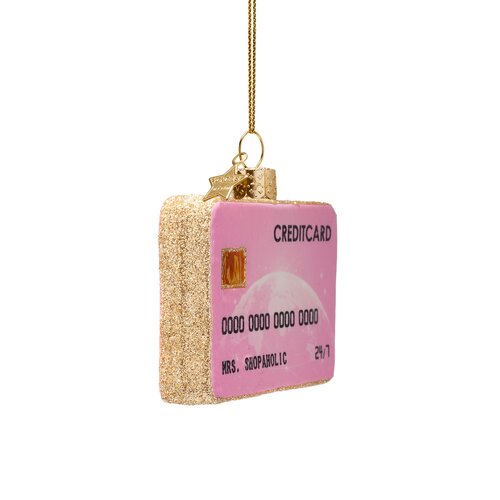 Vondels Kerstornament glas creditcard - H7cm Roze - afbeelding 2