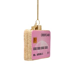 Vondels Kerstornament glas creditcard - H7cm Roze - afbeelding 2