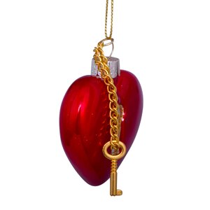Vondels Kerstornament glas hart met sleutelslot - H6,5cm Rood - afbeelding 4