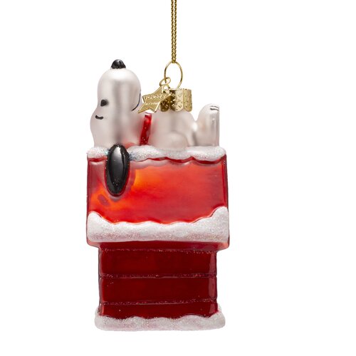 Vondels Kerstornament glas Snoopy liggend op hondenhok - H10cm - afbeelding 4