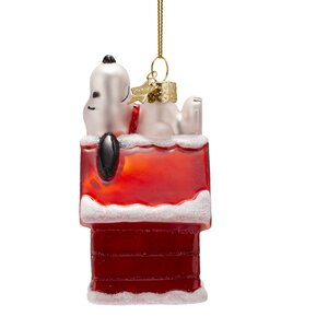 Vondels Kerstornament glas Snoopy liggend op hondenhok - H10cm - afbeelding 4
