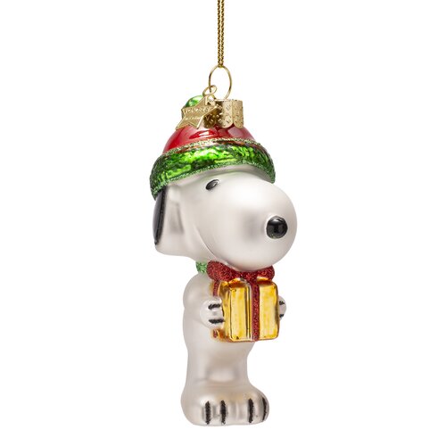 Vondels Kerstornament glas Snoopy met cadeau - H11cm - afbeelding 1