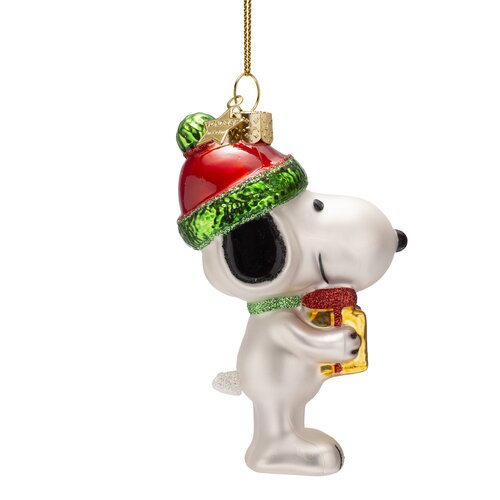 Vondels Kerstornament glas Snoopy met cadeau - H11cm - afbeelding 2