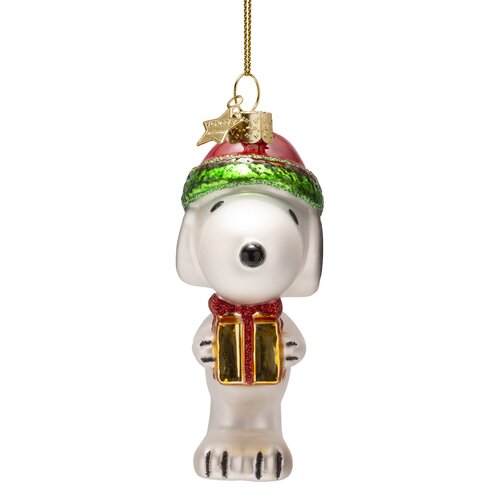Vondels Kerstornament glas Snoopy met cadeau - H11cm - afbeelding 4