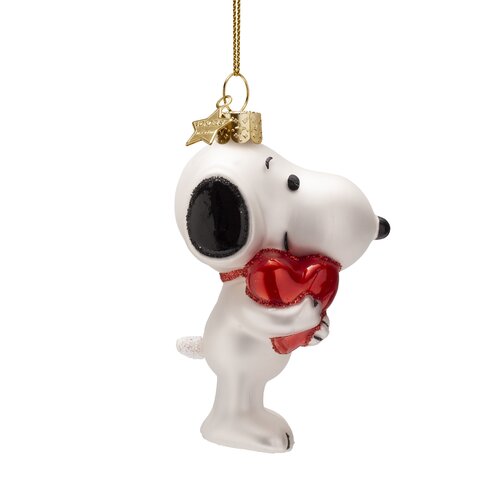 Vondels Kerstornament glas Snoopy met hart - H11cm - afbeelding 1