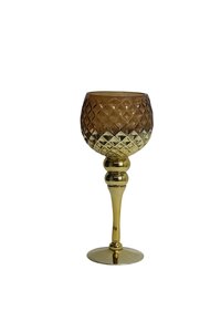 Waxinelichthouder op voet glas D 13 x H 30 cm amber/goud - afbeelding 1