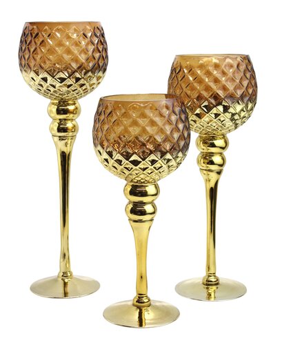 Waxinelichthouder op voet glas D 13 x H 35 cm amber/goud - afbeelding 2