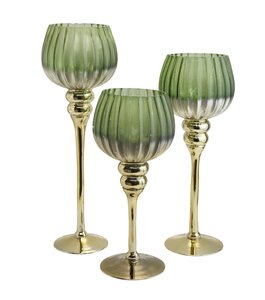 Waxinelichthouder op voet glas D 13 x H 35 cm groen/goud - afbeelding 2