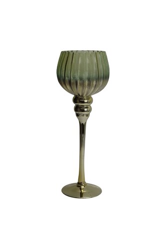 Waxinelichthouder op voet glas D 13 x H 35 cm groen/goud
