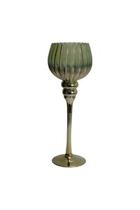 Waxinelichthouder op voet glas D 13 x H 35 cm groen/goud - afbeelding 1