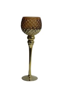 Waxinelichthouder op voet glas D 13 x H 40 cm amber/goud - afbeelding 1