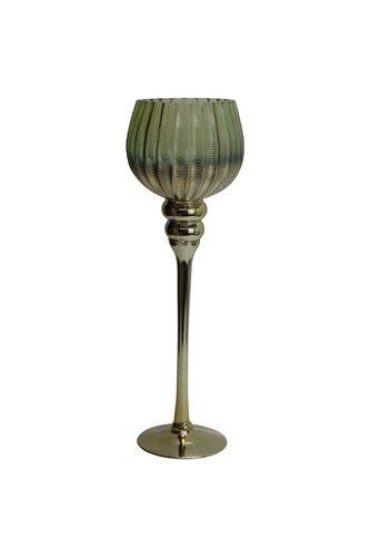 Waxinelichthouder op voet glas D 13 x H 40 cm groen/goud