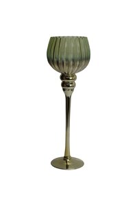 Waxinelichthouder op voet glas D 13 x H 40 cm groen/goud - afbeelding 1
