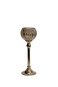 Waxinelichthouder op voet glas/metaal D 10,5 x H 30 cm amber/goud