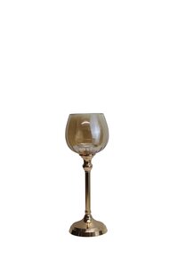 Waxinelichthouder op voet glas/metaal D 13 x H 35 cm amber/goud - afbeelding 1