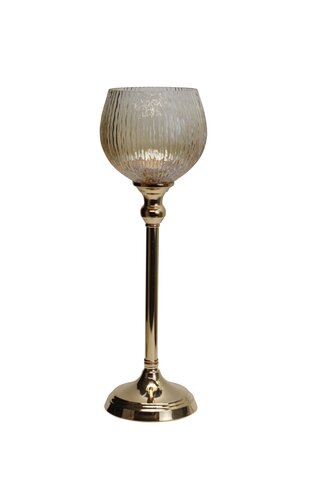 Waxinelichthouder op voet glas/metaal D13 x H 40 cm amber/goud