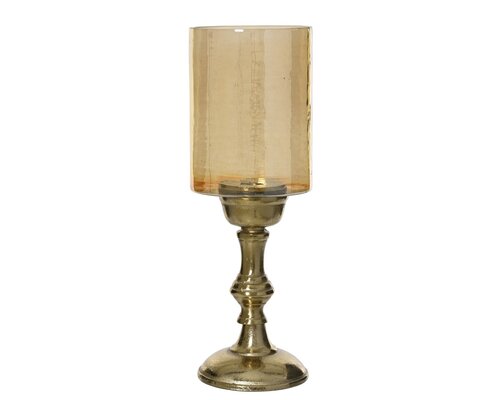 Windlicht aluminium - B11xH33cm Amber/goud