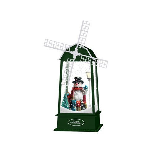 Windmolen met Sneeuwpop Groen - 16 x 16 x 38,5 cm