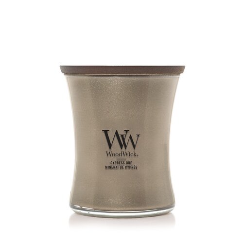 WoodWick Precious Metals Cypress Ore Medium Candle - Warm Nickel